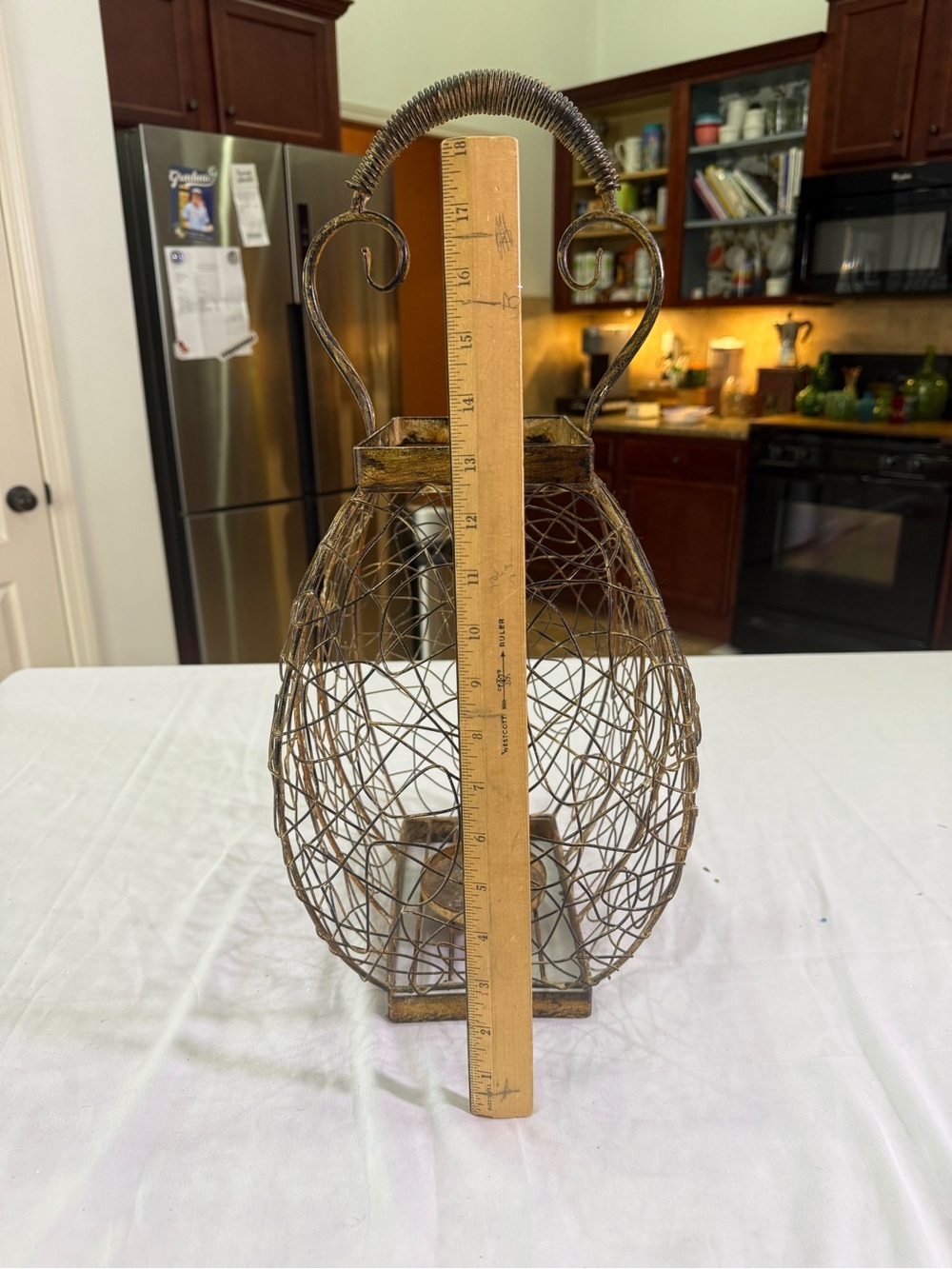 Rustic Gold Wire Lantern - Decorative Home Accent - Picture 8 of 9